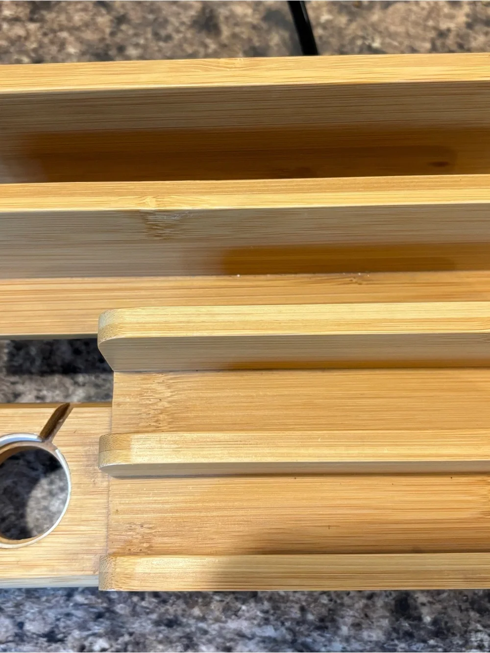 Bamboo organizer charging station with Apple Watch holder and 5 usb ports.